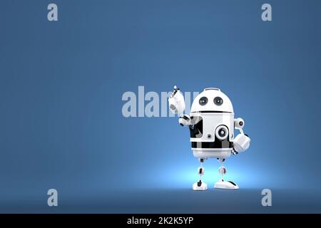 Robot pointing at invisible object. Contains clipping path Stock Photo