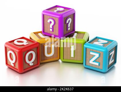 Quiz cubes isolated on white background. 3D illustration Stock Photo