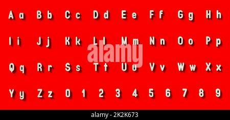 White letters and numbers on red background. 3D illustration Stock Photo