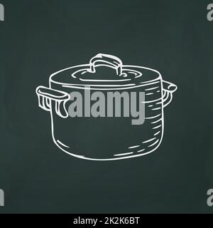 Large saucepan thin white lines on a textural dark background - Vector Stock Photo