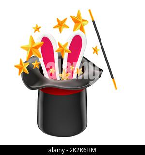 Rabbit in a magician hat. Isolated Stock Photo