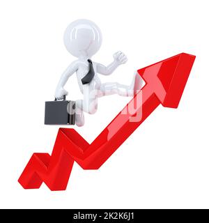 Businessman running on a red graph arrow. Isolated Stock Photo