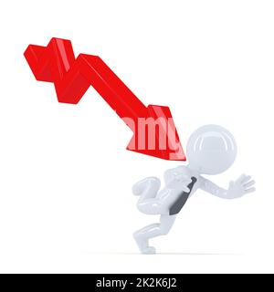 Business man running away from the down trend graph. Isolated Stock Photo