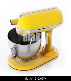 Yellow vintage mixer isolated on white background. 3D illustration Stock Photo