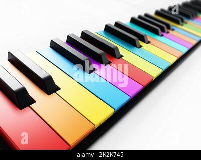 Multi colored piano keys background. 3D illustration Stock Photo