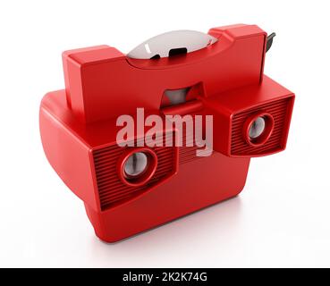 Red vintage 3D slide viewer isolated on white background. 3D illustration Stock Photo