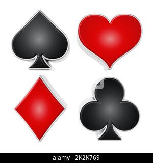 Playing card suits symbols isolated on white background. 3D illustration Stock Photo