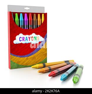 Color crayons isolated on white background. 3D illustration Stock Photo