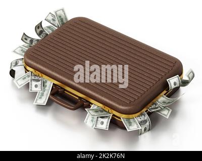 Dollar piles inside briefcase. 3D illustration Stock Photo