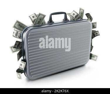 Dollar piles inside briefcase. 3D illustration Stock Photo