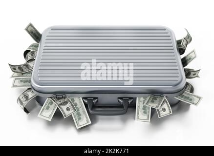 Dollar piles inside briefcase. 3D illustration Stock Photo