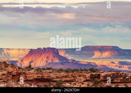 Ekker Butte & the Orange Cliffs in the Glen Canyon NRA, viewed from the Candlestick Tower Overlook, Canyonlands NP, Utah. Stock Photo