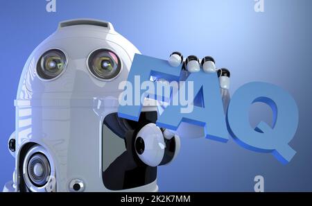 Robot holding FAQ sign. Technology concept. Stock Photo