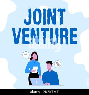 Text sign showing Joint Venture. Word for Collaboration Arrangement Parties Partnership Team Partners Sharing New Ideas For Skill Improvement Work Strategies. Stock Photo