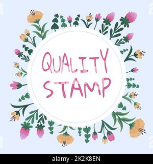 Conceptual display Quality Stamp. Business idea Seal of Approval Good Impression Qualified Passed Inspection Blank Frame Decorated With Abstract Modernized Forms Flowers And Foliage. Stock Photo