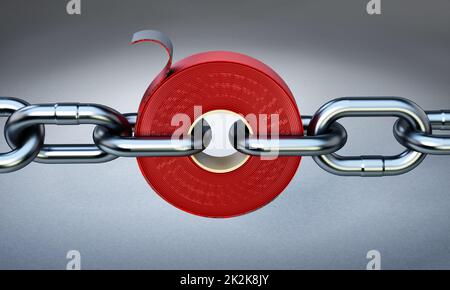 Extra strong adhesive tape among chain parts. 3D illustration Stock Photo