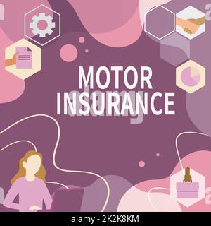 Text caption presenting Motor Insurance. Business overview Provides financial compensation to cover any injuries Woman Innovative Thinking Leading Ideas Towards Stable Future. Stock Photo