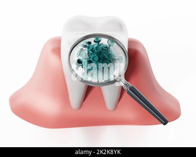 Microscopic bacteria tooth concept of a tooth with a magnifying glass ...