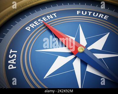 Compass needle pointing present. 3D illustration Stock Photo
