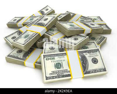 Stack of 100 dollar bills isolated on white background. 3D illustration Stock Photo