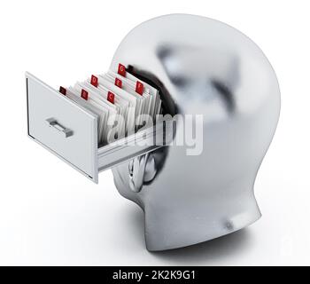 Index card catalogue inside head library drawer. 3D illustration Stock Photo