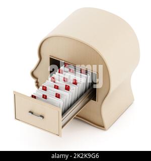 Index card catalogue inside head library drawer. 3D illustration Stock Photo