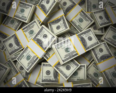 Stack of 100 dollar bills background. 3D illustration Stock Photo