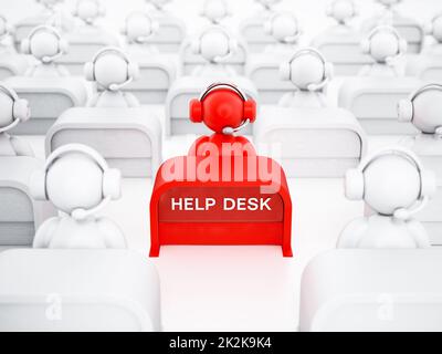 Customer representative with headset sitting on the help desk. 3D illustration Stock Photo