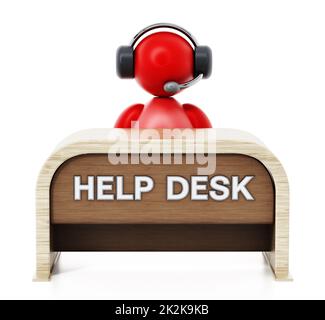 Customer representative with headset sitting on the help desk. 3D illustration Stock Photo