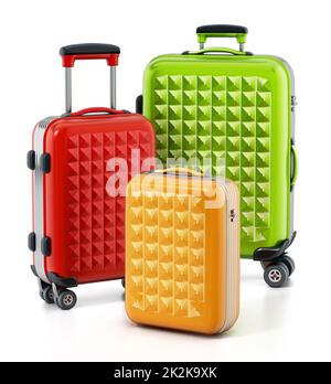 Colorful hardcase suitcases isolated on white background. 3D illustration Stock Photo