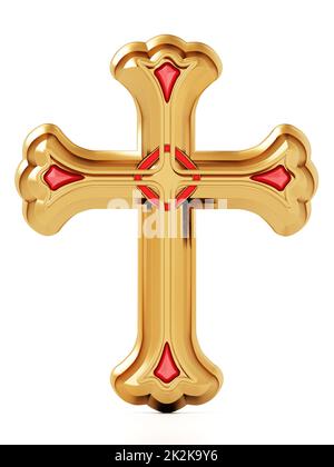 Gold cross isolated on white background. 3D illustration Stock Photo