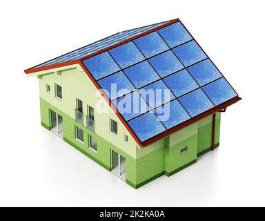 Solar panels installed on house roof. 3D illustration Stock Photo