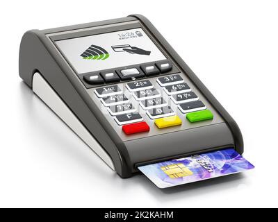 POS machine and credit card isolated on white background. 3D illustration Stock Photo