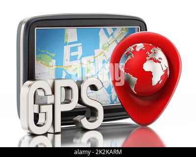 GPS Global Positioning System and globe isolated on white background. 3D illustration Stock Photo