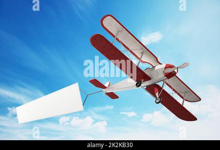 Classic airplane pulling blank white text banner. 3D illustration Stock Photo