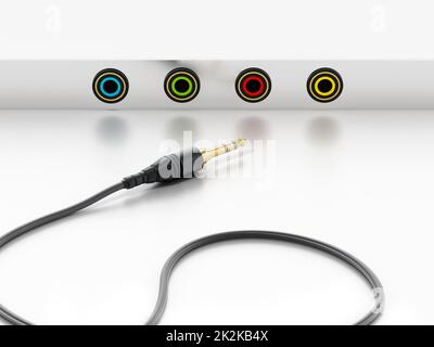 3.5 inch plug and jacks isolated on white background. 3D illustration Stock Photo