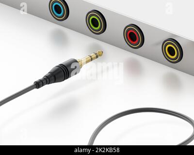 3.5 inch plug and jacks isolated on white background. 3D illustration Stock Photo