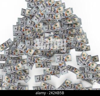 100 dollar bills falling to the ground. 3D illustration Stock Photo