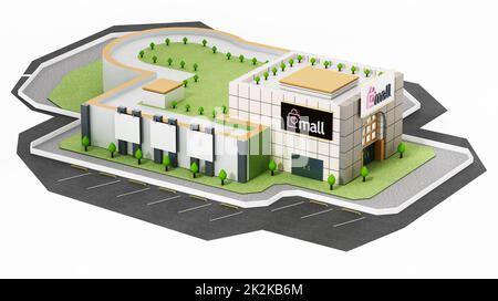 Generic shopping mall building isolated on white background. 3D ...
