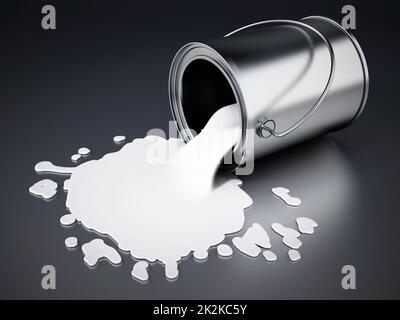 Open metal paint can with spilled white paint.. 3D illustration Stock Photo