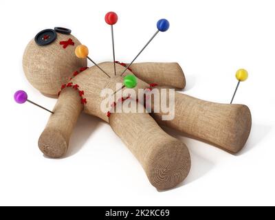 Voodoo doll with needles isolated on white background. Stock Photo