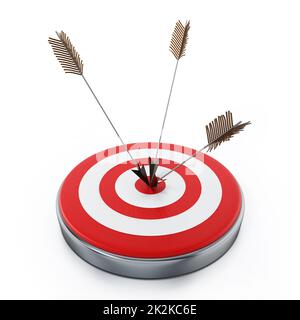 Arrows hit right on target bullseye. 3D illustration Stock Photo