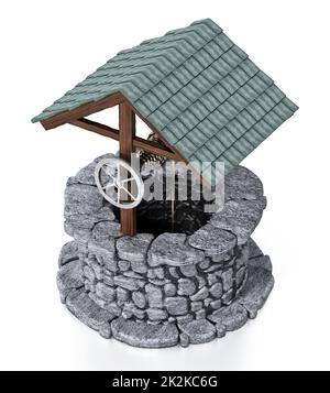 Old stone well isolated on white background. 3D illustration Stock Photo