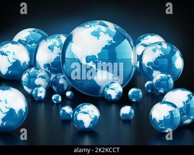 Stack of shiny globes isolated on black background. 3D illustration Stock Photo