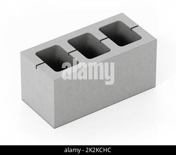 Concrete gray brick isolated on white background. 3D illustration Stock Photo