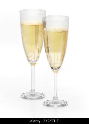 Champagne glasses isolated on white background. 3D illustration Stock Photo