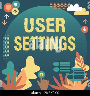 Inspiration showing sign User Settings. Business concept Configuration of appearance Operating System Personalized Hand Pressing Screen Showing The Futuristic Technology. Stock Photo