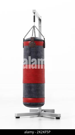 Boxing sandbag hanging on the chain. 3D illustration Stock Photo