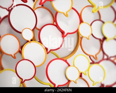 Red, yellow, and orange speech balloons forming a background. 3D illustration Stock Photo