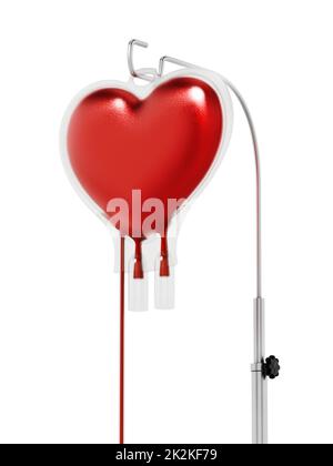 Blood inside heart shaped bag. 3D illustration Stock Photo
